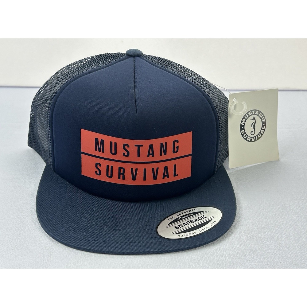 Mustang Survival Hat Yupoong Trucker Snapback Navy Mesh Cap NWT